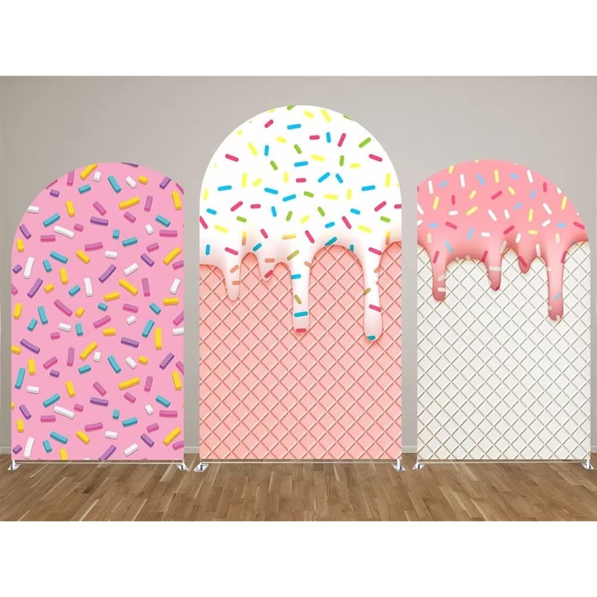 Sweet Candy Arch Backdrop Cover for Girls Donut Theme Birthday Party Decorations Chiara Backdrop Arched Wall Cover Stand Display Props Glazed Ice Cream Banner GX-174 2.5ft x 6ft