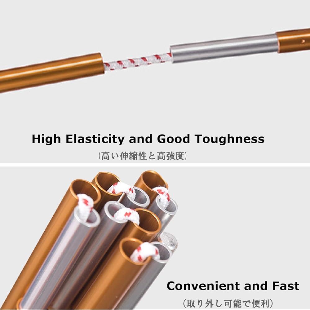 YAPJEB Tent Pole, Aluminum Pole, Frame, Shock Cord Pole, Lightweight, Corrosion Resistant, Replacement, Easy to Set Up, Camping, Set of 2, Storage Bag Included