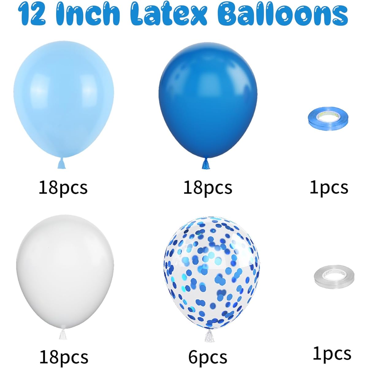 60pcs Blue Balloons 12inch Blue White Birthday Balloons with Blue Confetti Balloons Light Blue Party Balloons White Blue Latex Balloons Party Decorations for Wedding Birthday Baby Shower Party