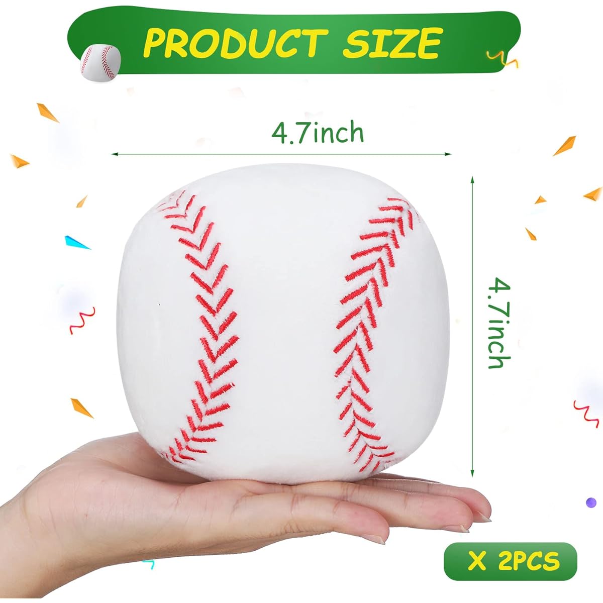 HyDren Plush Baseball Football Basketball Soccer Pillow Fluffy Soft Plush Ball Sports Stuffed Toy Stuffed Toy Set of 2 Ball/Room Decor (Baseball, 4.7 Inch)