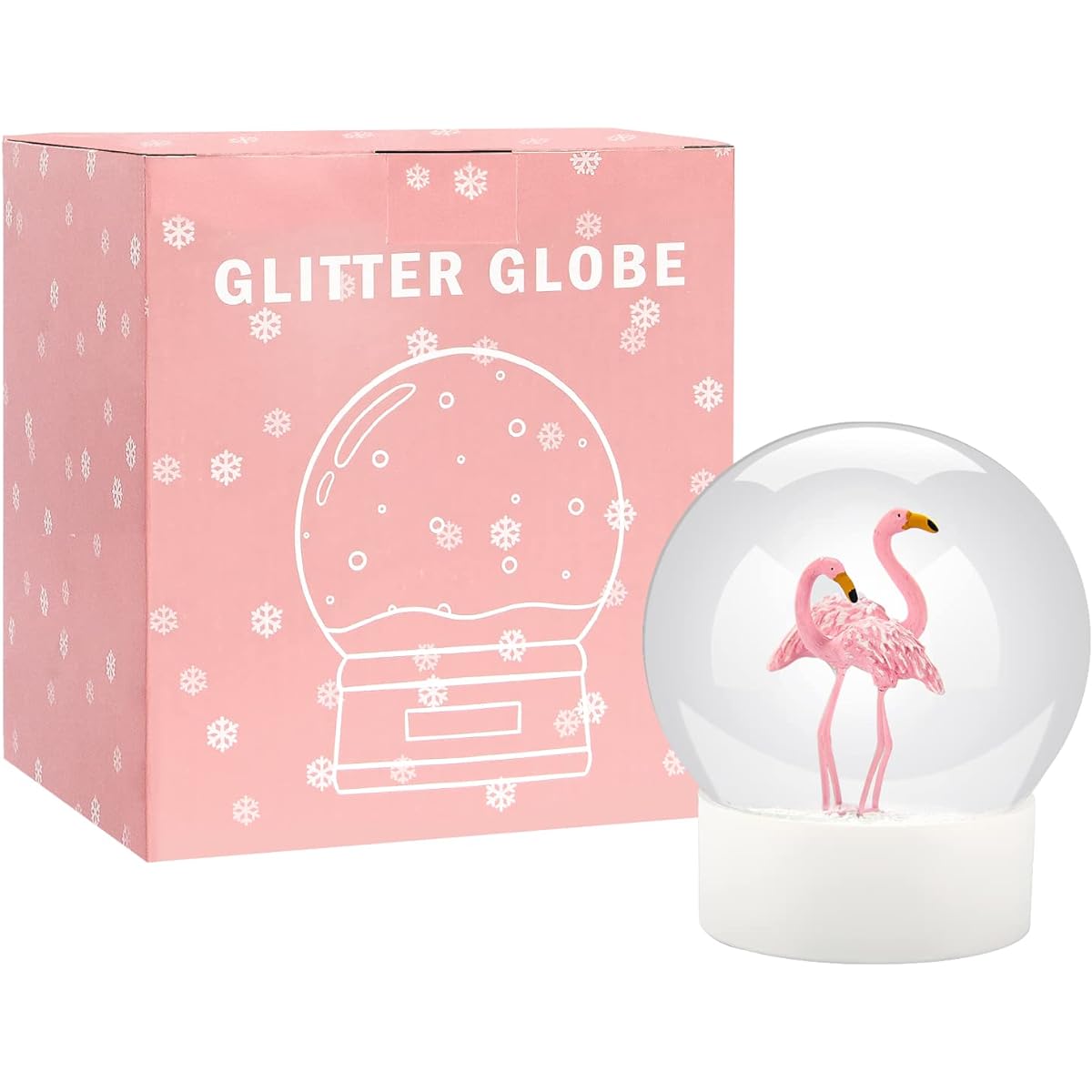 Mingfuxin Flamingo Snow Globe Crystal Ball White Base White Flake Glass Snow Globe Flamingo Snow Globe for Girls Kids Women Adults Gift 100mm Valentine Snow Globe