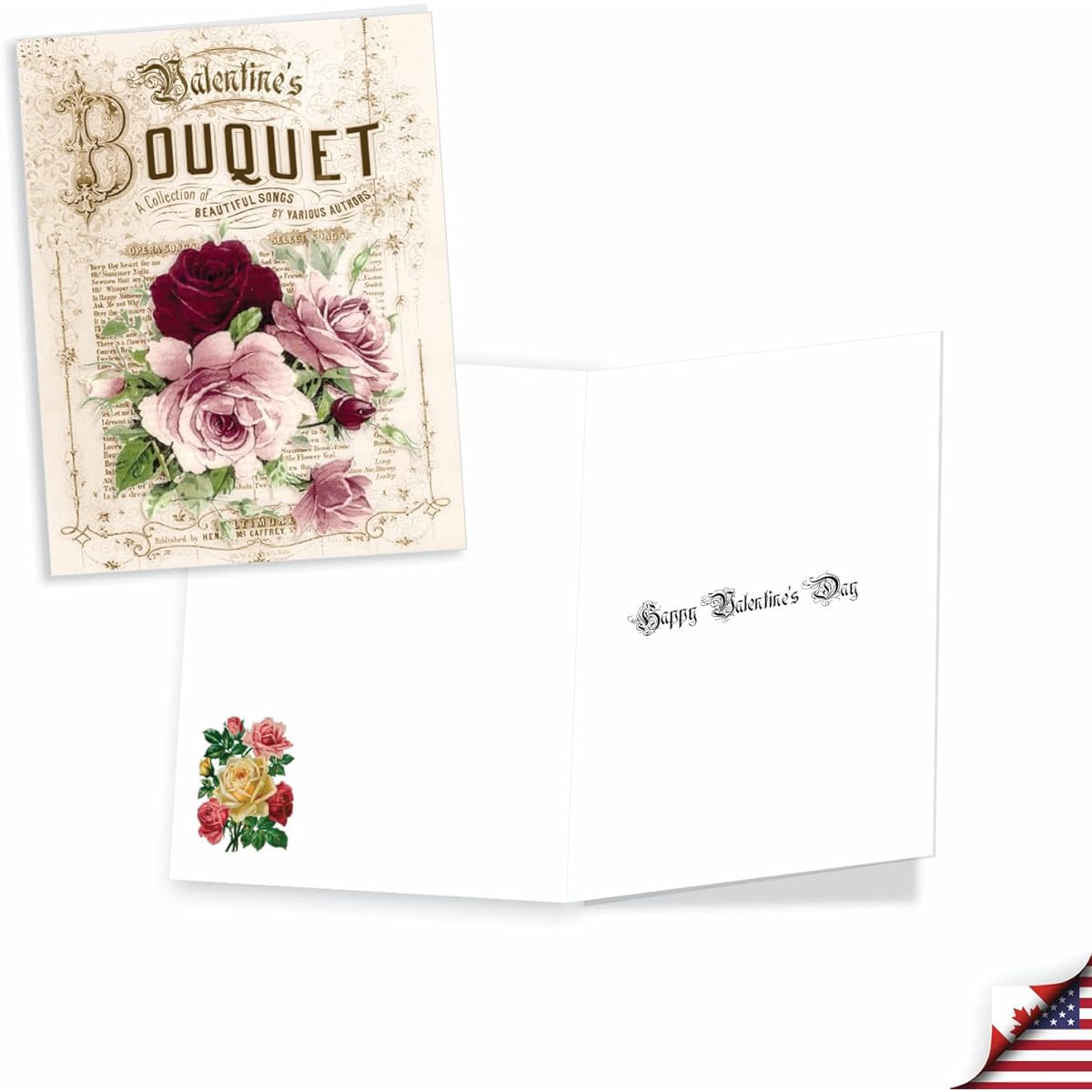 The Best Card Company Valentine's Day Note Card Box Set of 20 4 x 5.12 Inches with Envelopes (5 of each of 4 Designs) Lovely Bouquet AM10429VDG-B5x4
