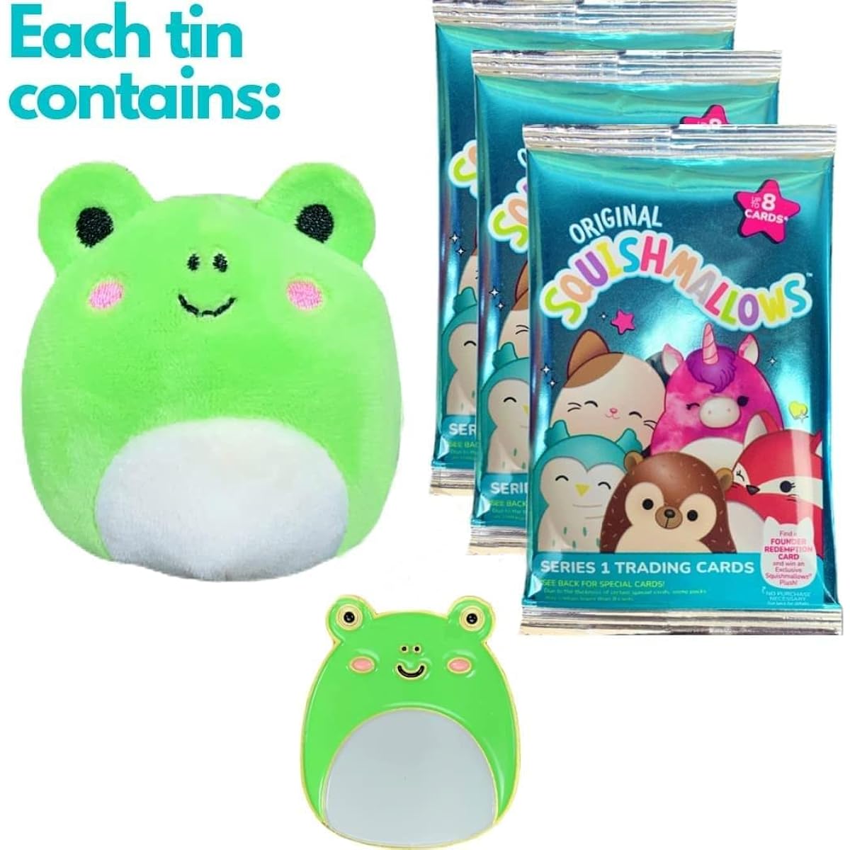 Squishmallow Official Kellytoy Collector's Tin Set Micromallow Exclusive Pins and Trading Cads Choose Your Favorite Collect them all (Wendy the Frog)