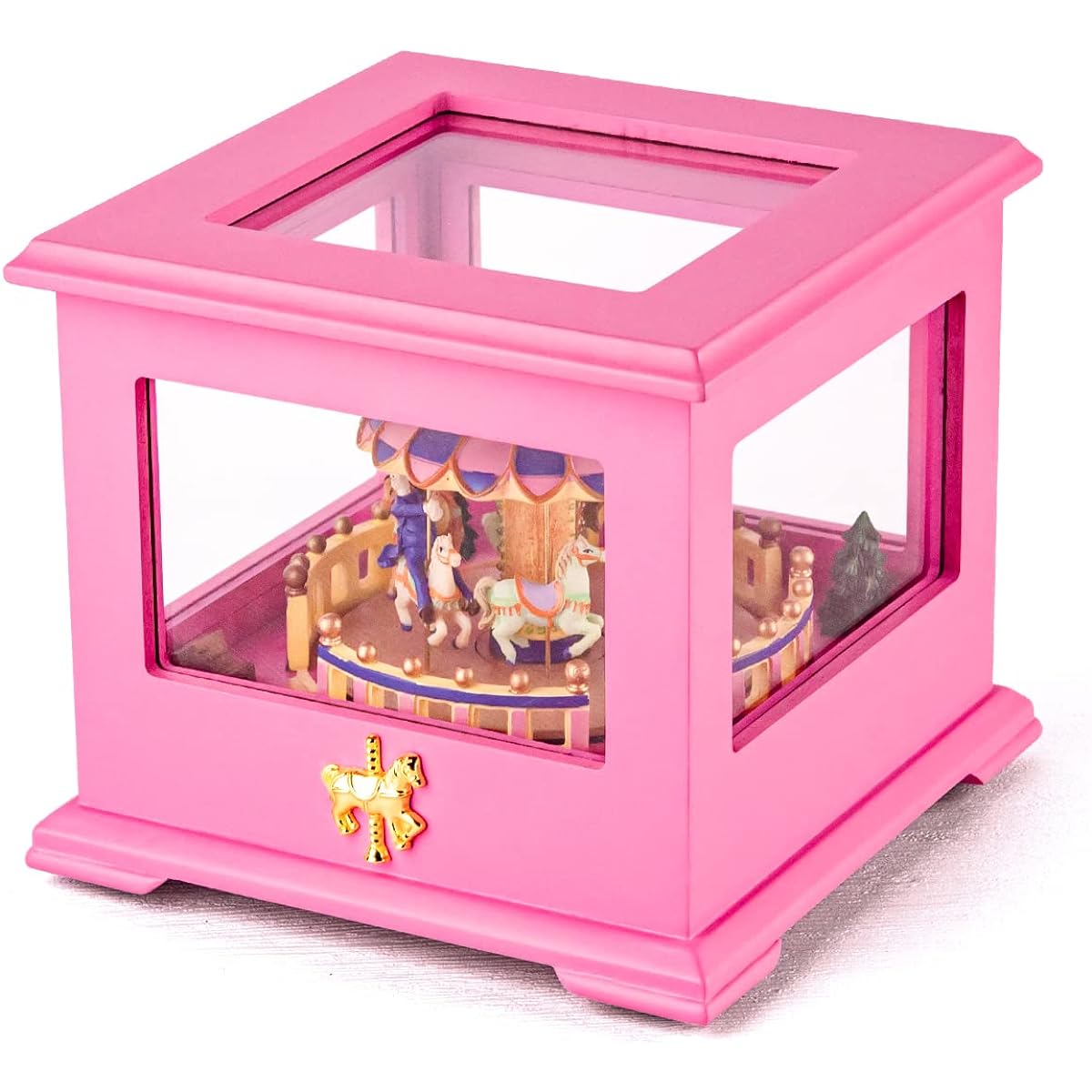 Wooden Carousel Music Box Gift - Music Box Gift for Wife, Daughter, Women, Sister, Pink Merry-Go Round, Valentine's Day, Christmas, Birthday, Anniversary, Present, Play, Castle in The Sky
