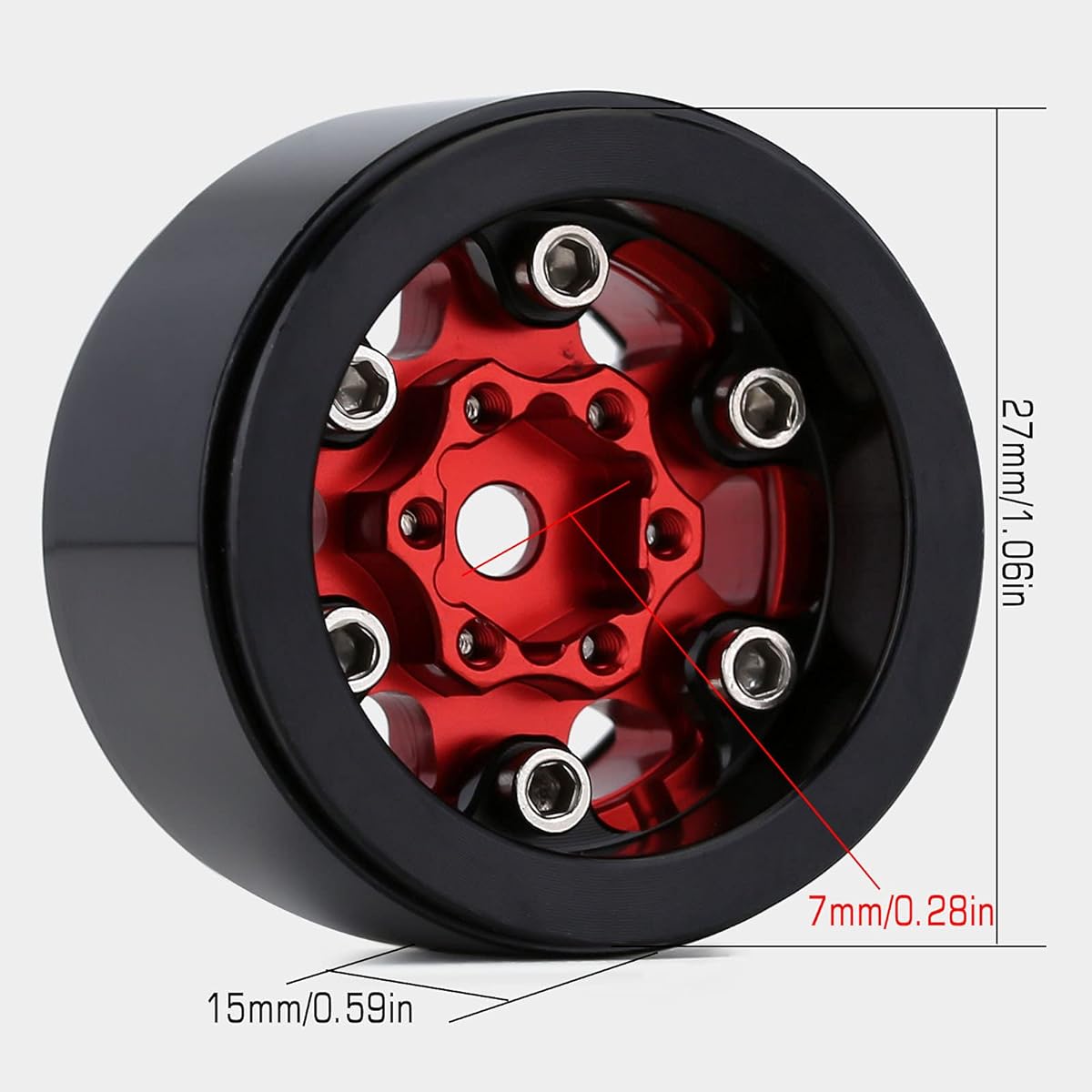 HOTSTORM 1.0 Beadlock Wheels 4pcs SCX24 1/24 RC Crawler Axle SCX24 90081 AXI00001 Deadbolt B-17 (Red)