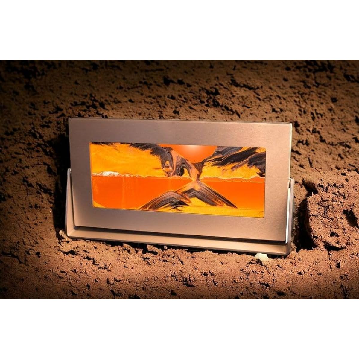 Exotic Sands The Original Moving Sand Picture Frame Md63 Made in the USA Shop Now - Direct from the Manufacturer - Medium Silver Metal Frame (Sunset Orange) By Inventor William Tabar Top 10 Gifts!