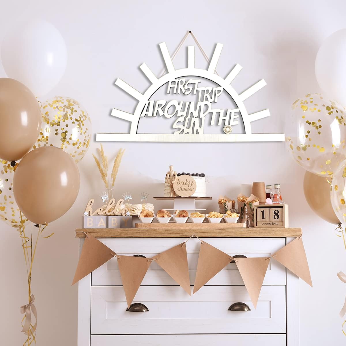 First Journey Around the Sun Day - Sun Theme Birthday Wooden Sign Supplies for Space Theme Baby 1st Birthday Baby Shower Party Boy Girl First Journey Birthday Decorations