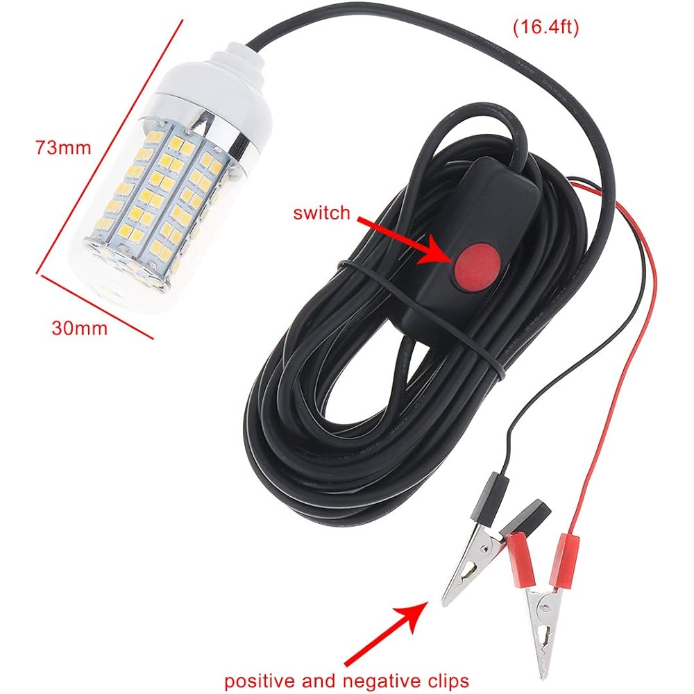SecurityIng Fishing Light LED Underwater Fishing Light Underwater Light Underwater Light Fishing Light Fishing Light Fishing Light Floodlight Night Fishing Attracts Fish/Shrimp/Crab/Squid Small High Brightness IP68 Waterproof AC/DC 12V 5M