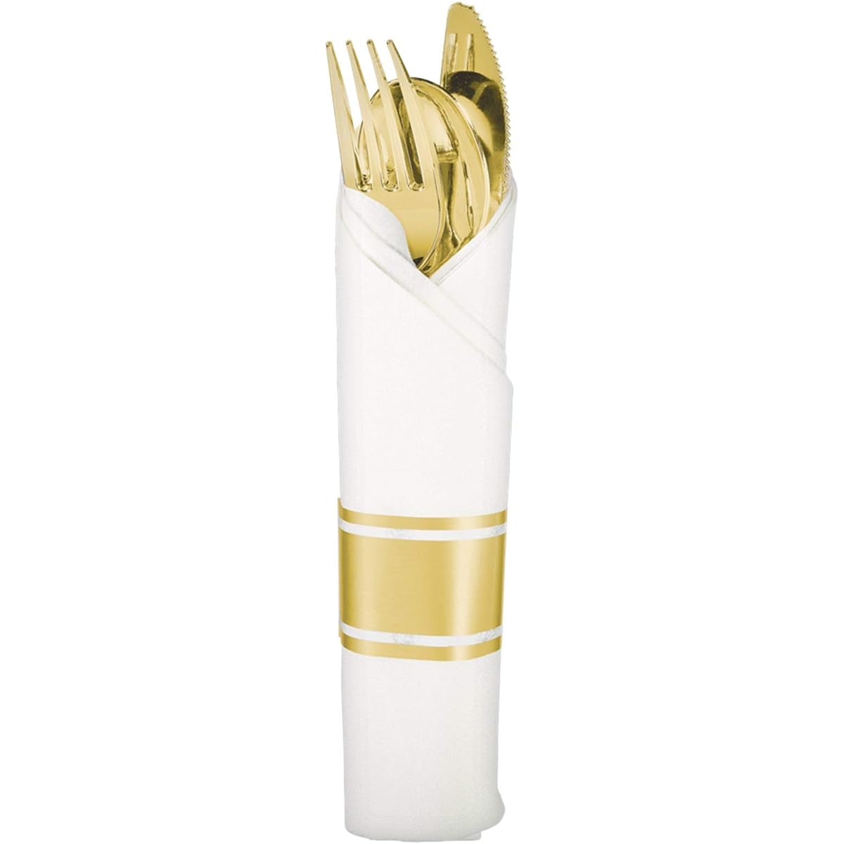 amscan Plastic Roll Cutlery - 8 Inch | Gold | Set of 10