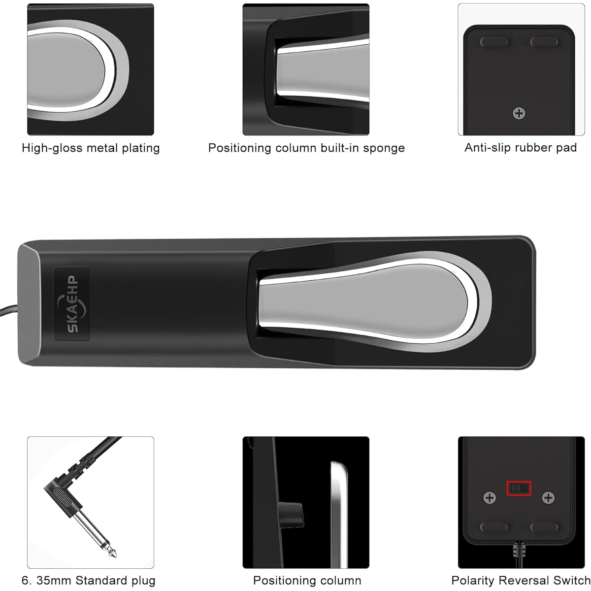 Universal Sustain Pedal Keyboard Pedal with Polarity Switch for Various Digital Pianos, Electronic Keyboards, MIDI Synthesizer Instruments