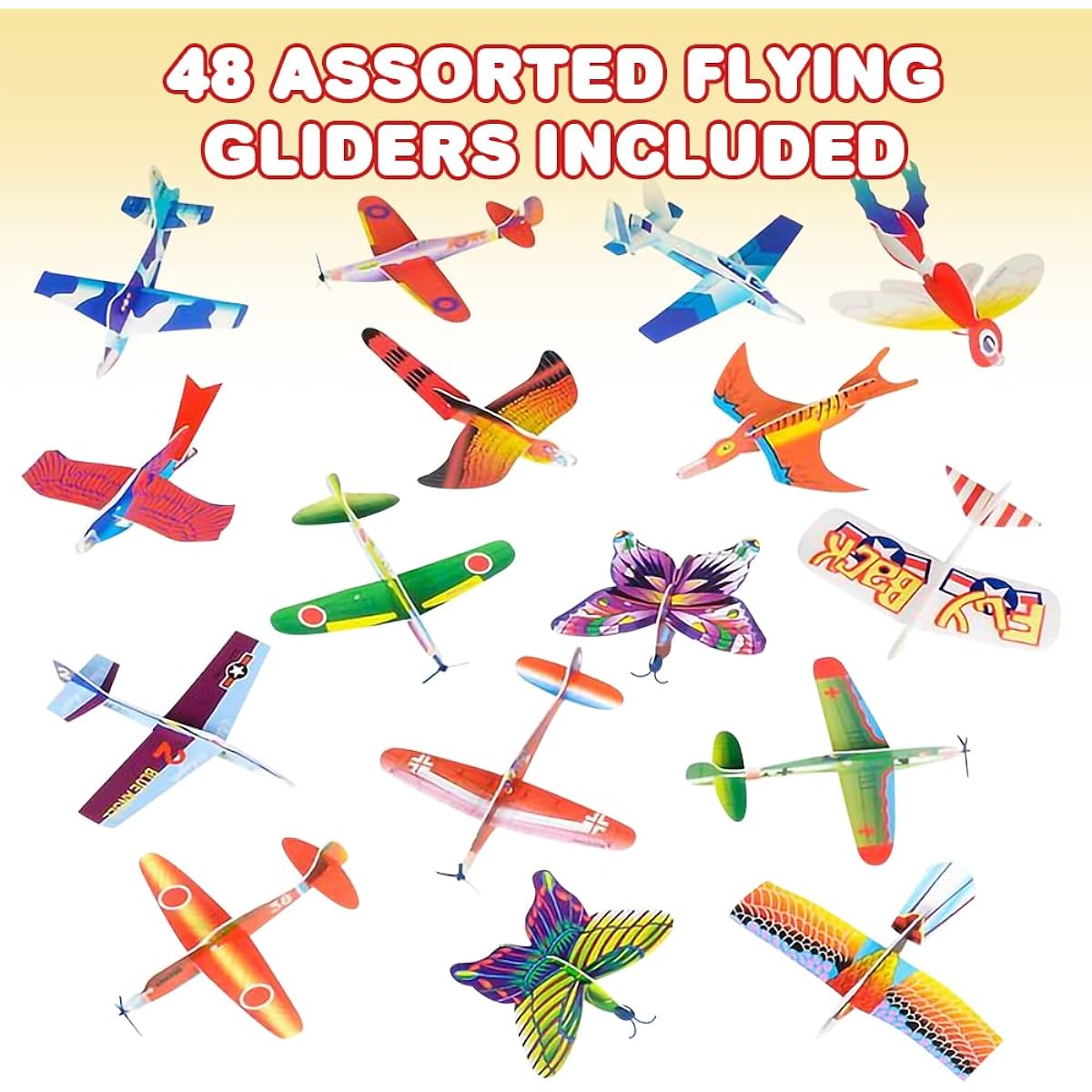 ArtCreativity Foam Flying Glider Assortment for Kids - Set of 48 Light Airplanes in Assorted Designs - Individually Wrapped - Fun Birthday Party Favors Goodie Bag Fillers for Boys & Girls