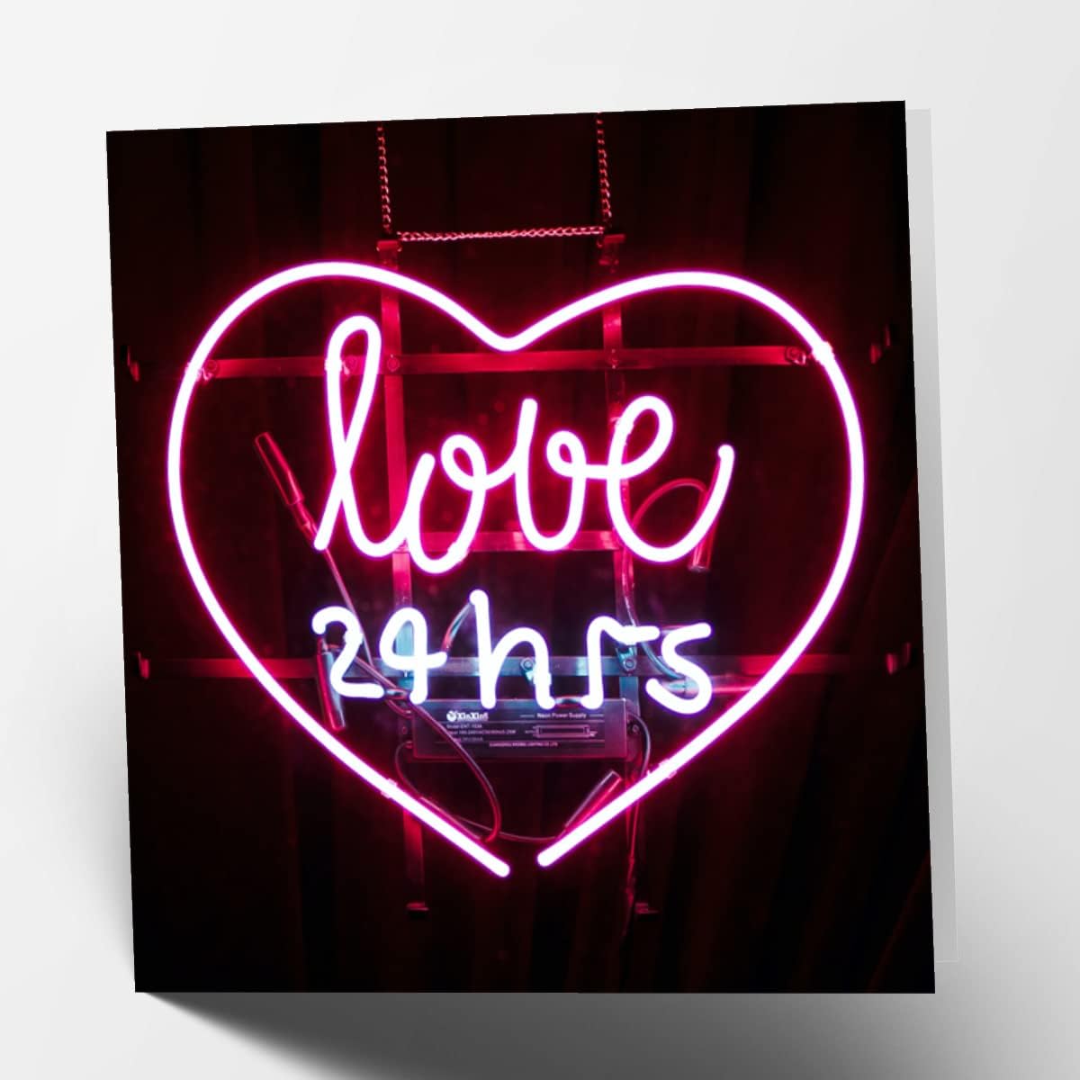 Maturi Blank Greeting Card Love 24 Hours Neon Sign