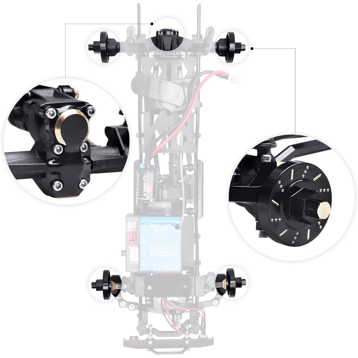 AllinRC Brass Wheel Weights Front Rear Differential Covers and Ball Bearings Compatible with Axial SCX24 1/24 RC Crawler Car Upgrade (Black Gold)
