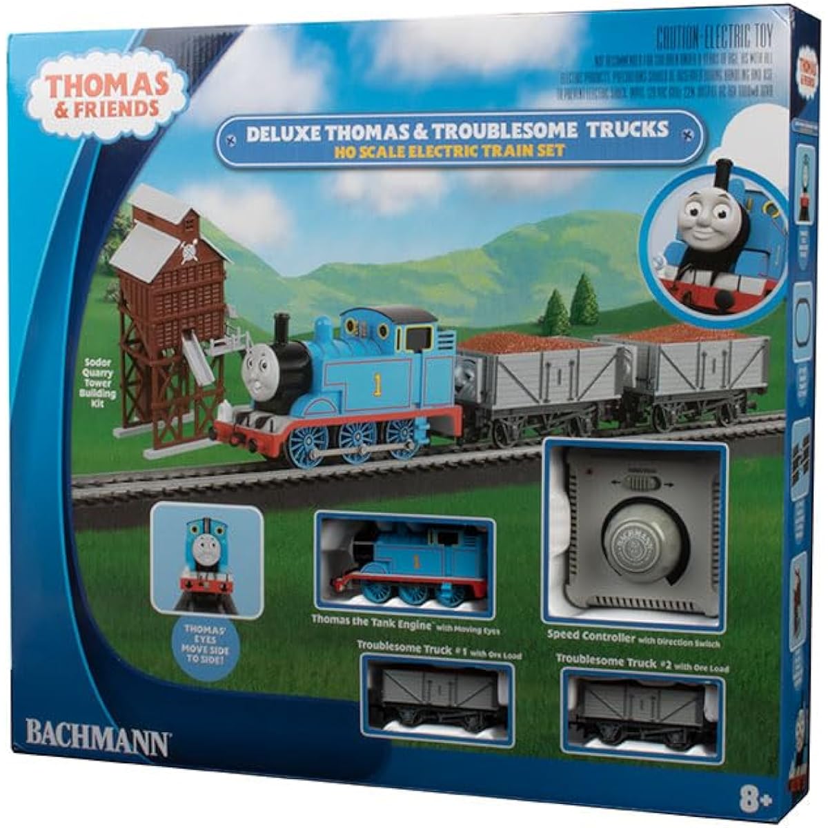 Bachmann Trains – Deluxe Thomas & The Trouble Sam Truck Cargo Set – Loco with Moving Eyes – HO Scale Blue
