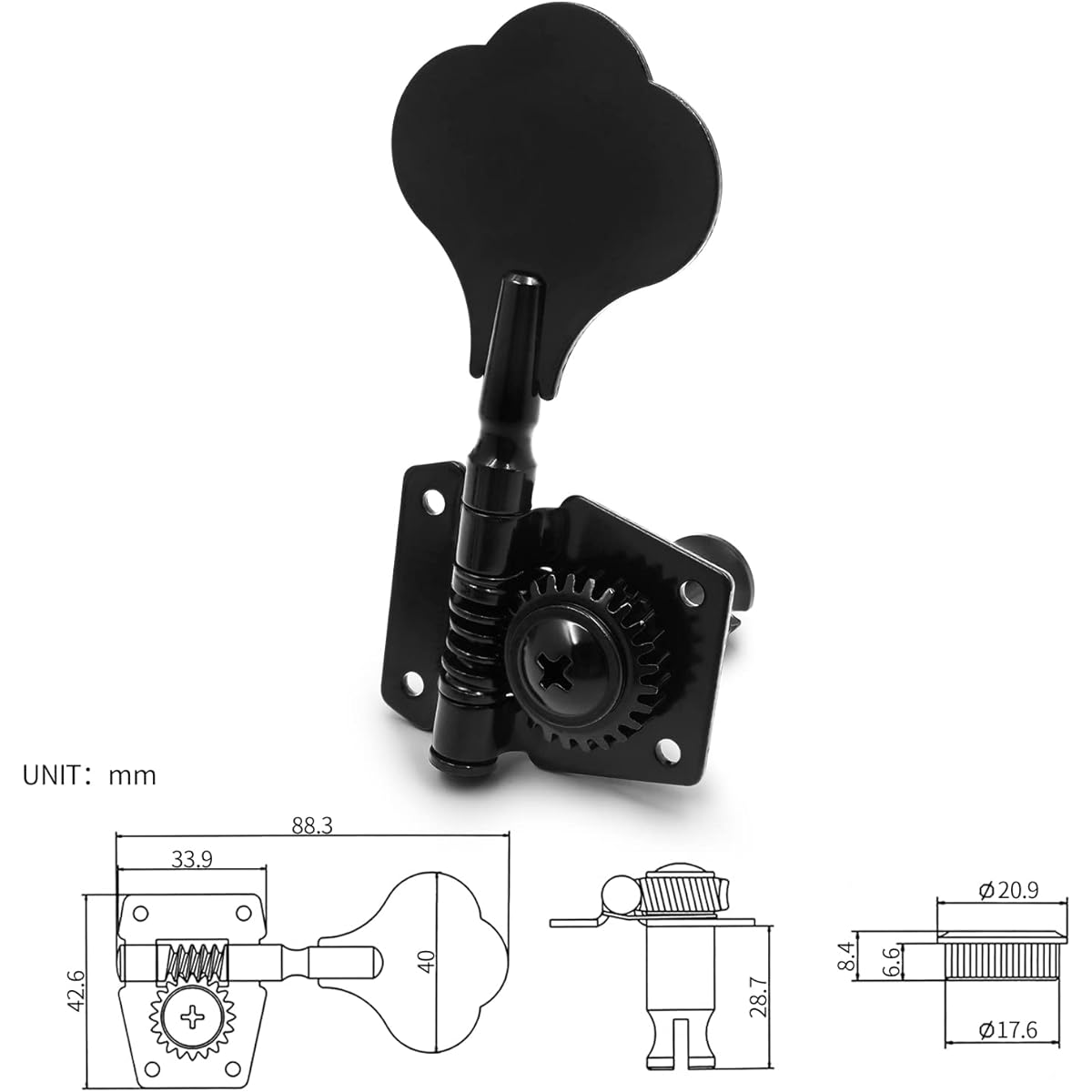 2R2L Bass Tuning Peg Vintage Open Gear String Lock Key Tuner Machine Head 4 String Jazz Precision P Bass Replacement Black