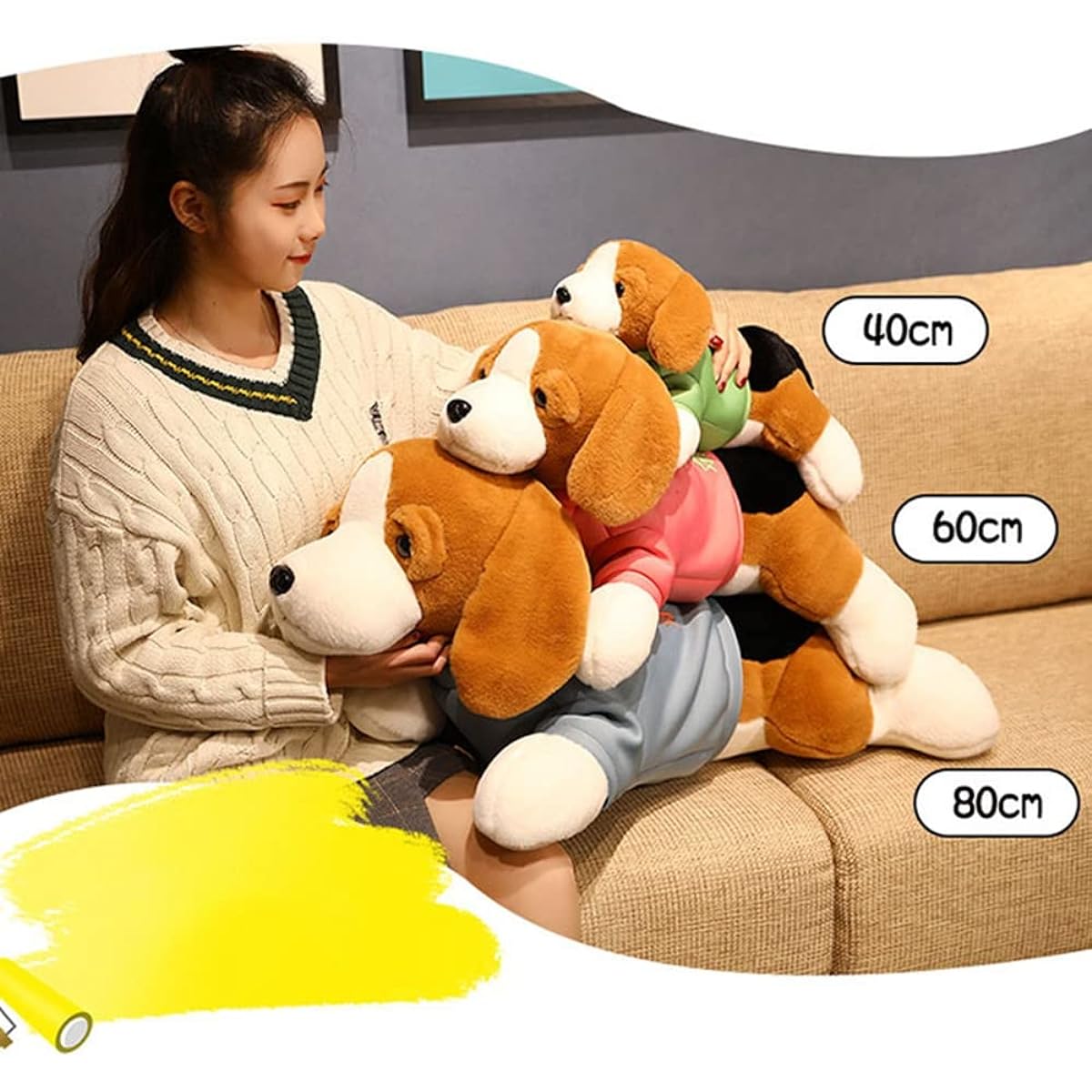Beagle Dog Stuffed Animal Large Gift Sleeping Together Shichigosan Doll Memory Foam Fluffy Sewn Wrapping Cute For Kids Fluffy Birthday Gift 80cm Body Pillow Washable Soft Children's Day Christmas Brown Halloween
