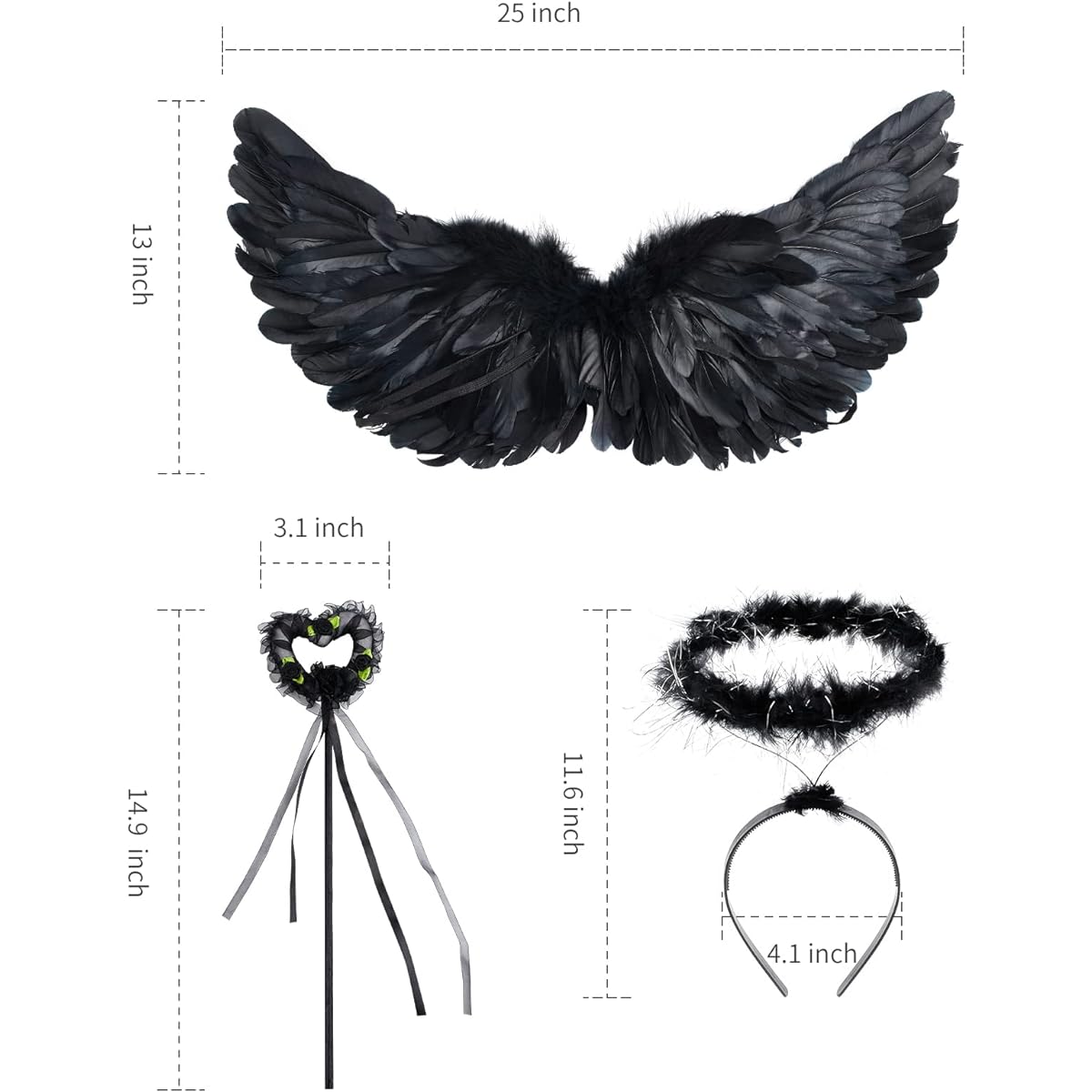 Angel Wings and Halo Magic Wand Feather Wings Party Costume for Kids Girls Boys