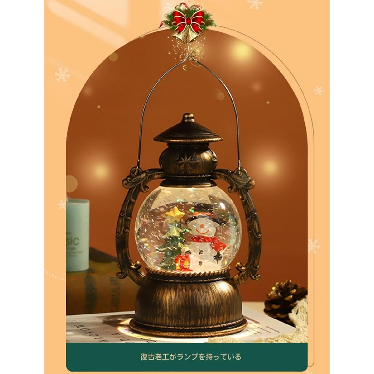 Demanca Snow Globe Christmas Music Box Snow Globe with LED Lights 8 Songs Automatic Loop Christmas Ornament Decoration Snow Scene Ball Lantern Music Box Interior Christmas Gift Snowman & Fir Tree (C)