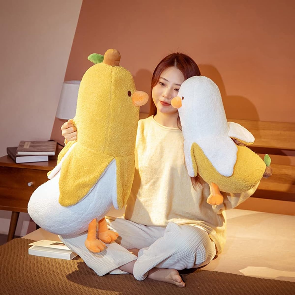 Funny Expression Banana Duck Pillow Cartoon Yellow Duck Plush Toy Doll Kids Bed Doll Gift for Kids (Yellow M (19.2 inch)