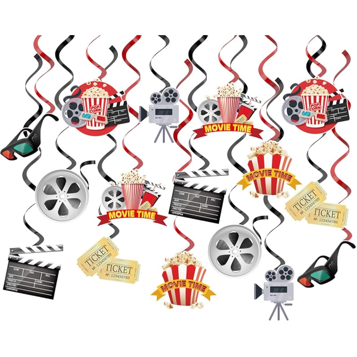 30 Pieces Movie Night Party Decorations Swirl Hanging - Hollywood Movie Theme Party Decorations Movie Party Hanging Supplies