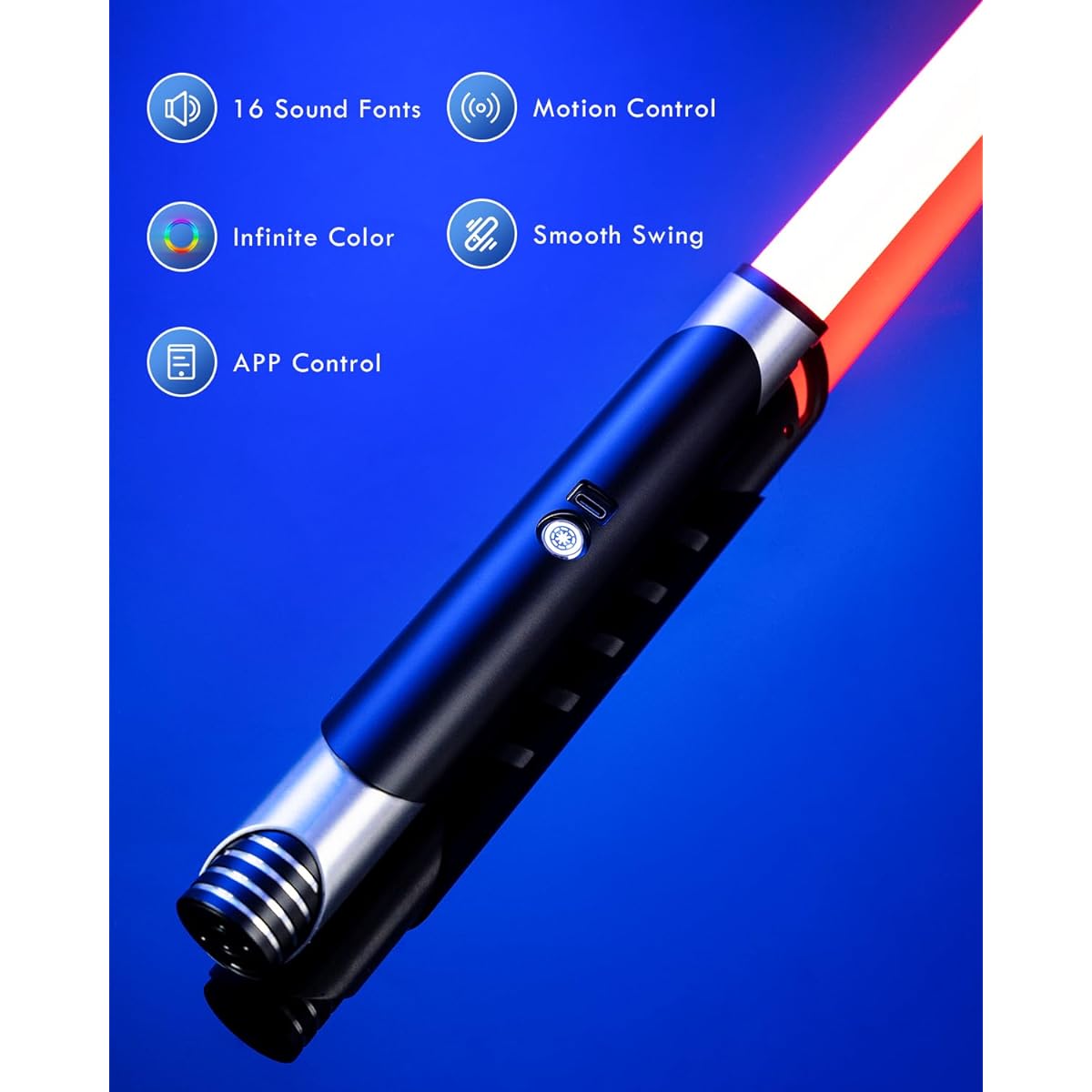 XenoSaber Sensitive Smooth Swing Lightsaber for Adults Motion Control Dueling Lightsaber with 16 Sound Fonts for Infinite Changes, Rechargeable, 3 Light Effects, Metal Hilt Non-Slip Design