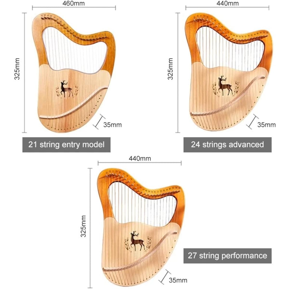 WowZza Lyre Harp, Metal Stringed Instrument with Eva Bag, Tuning Wrench, Spare Strings, for Beginner Music Lovers Adults, 24 Strings/-/27 Strings
