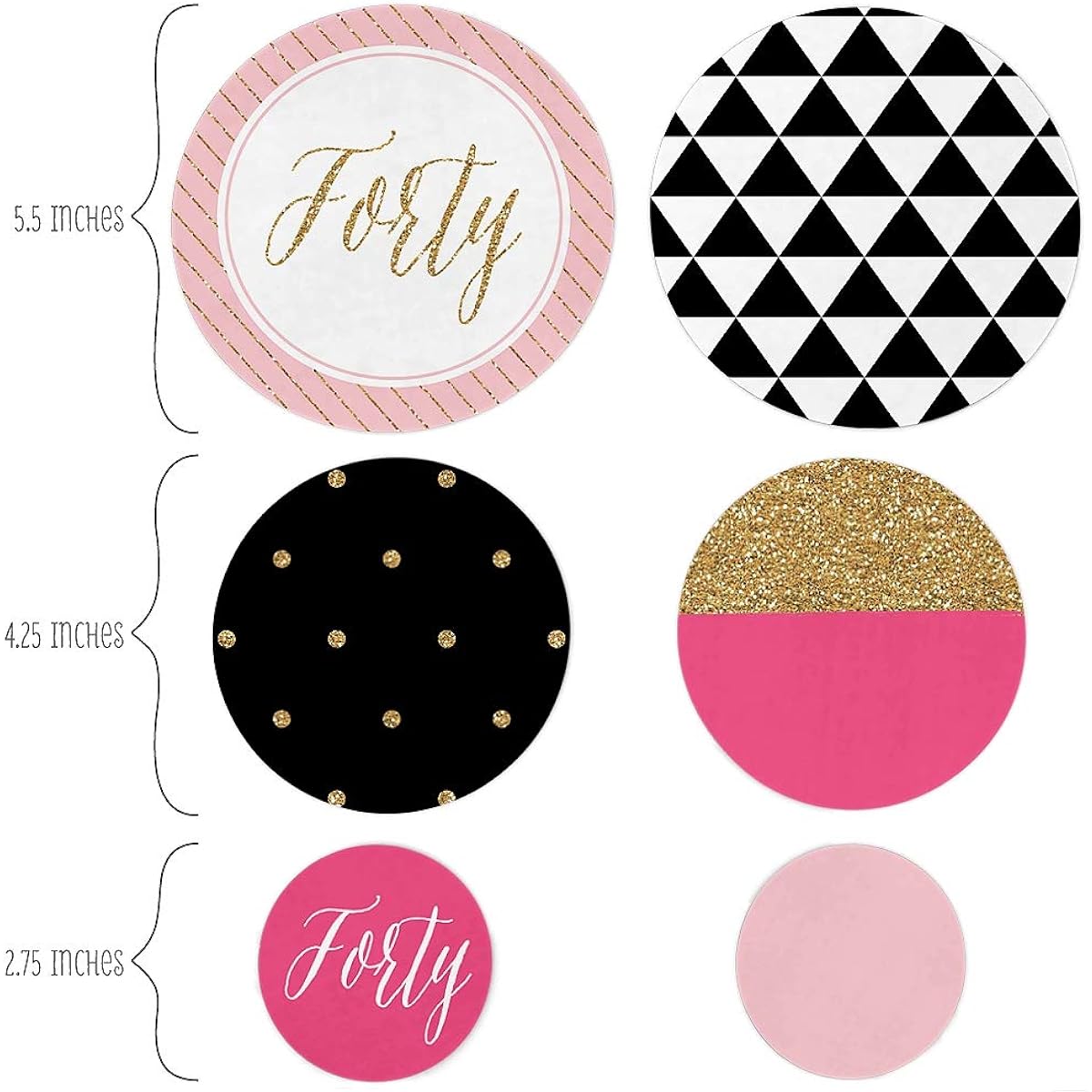 Chic 40th Birthday - Pink, Black and Gold - Party Table Confetti Set - 27 Count
