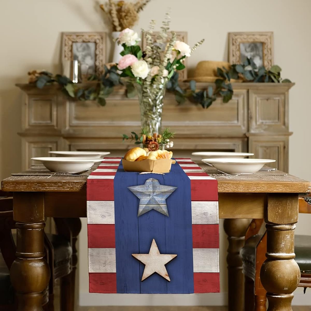 ARKENY AT205-108 4th of July Decoration Table Runner 13x108 Inch Memorial Day American Flag Stars and Stripes Patriotism America Freedom Liberty Independence Day Decor
