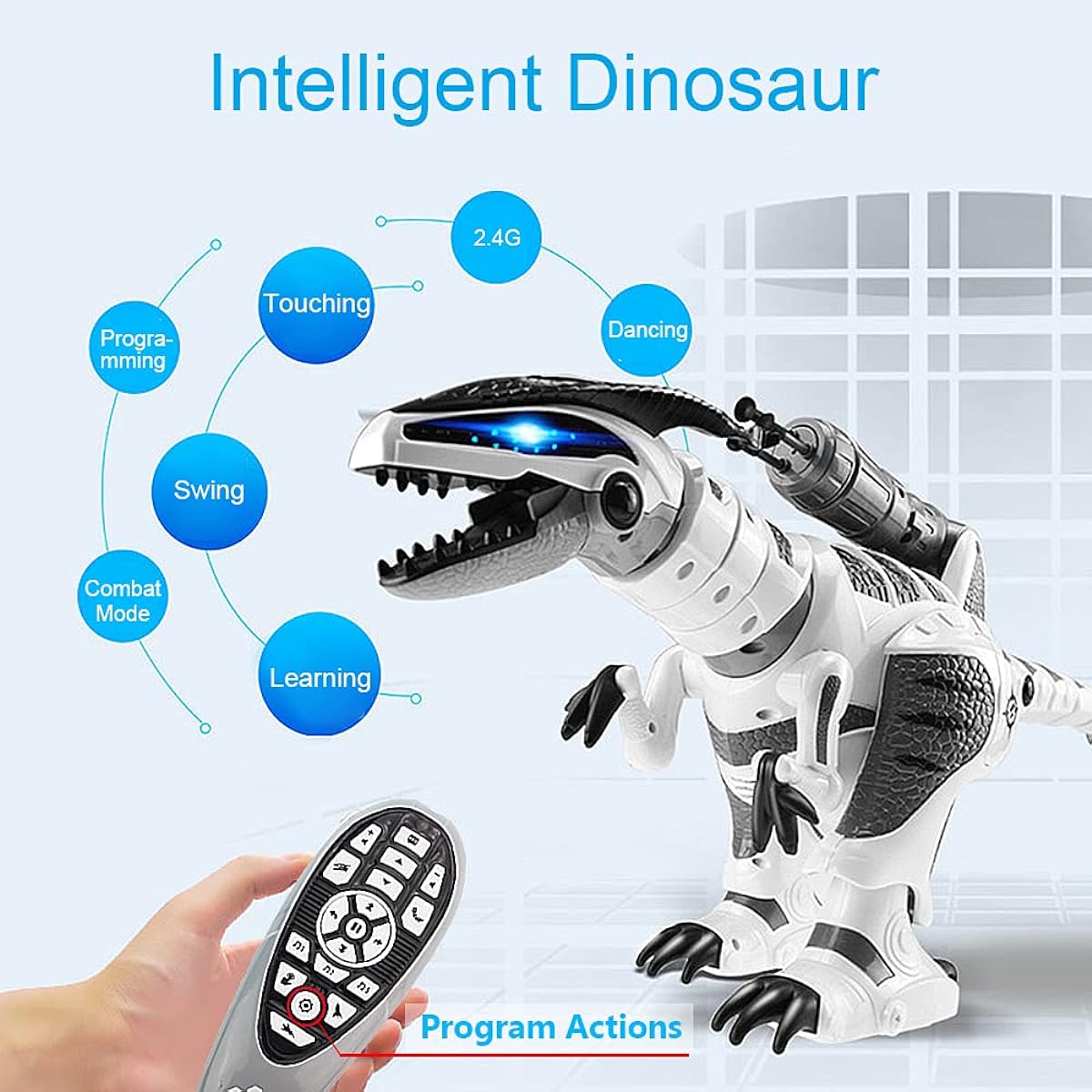 Dollox RC Interactive Dinosaur Robot Programmable T-rex Toy Fight Mode Walking Singing Dancing Shooting Gift for 3-10 Year Olds