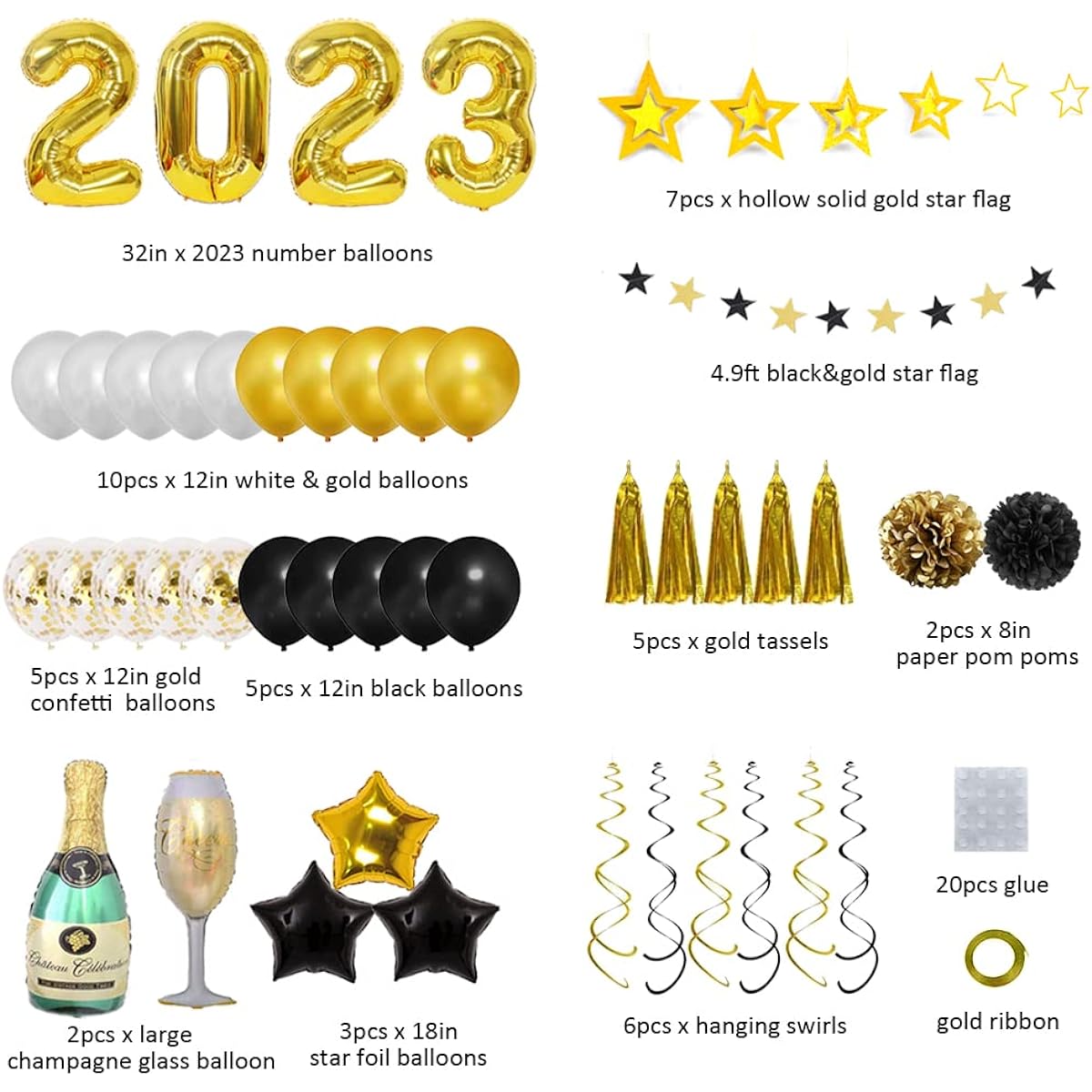 2023 Graduation Decorations Silver and Blue - 40" Silver 2023 Balloons Blue Silver Paper Pom Poms Blue Confetti Star Balloons 2023 New Year's Eve Party Supplies