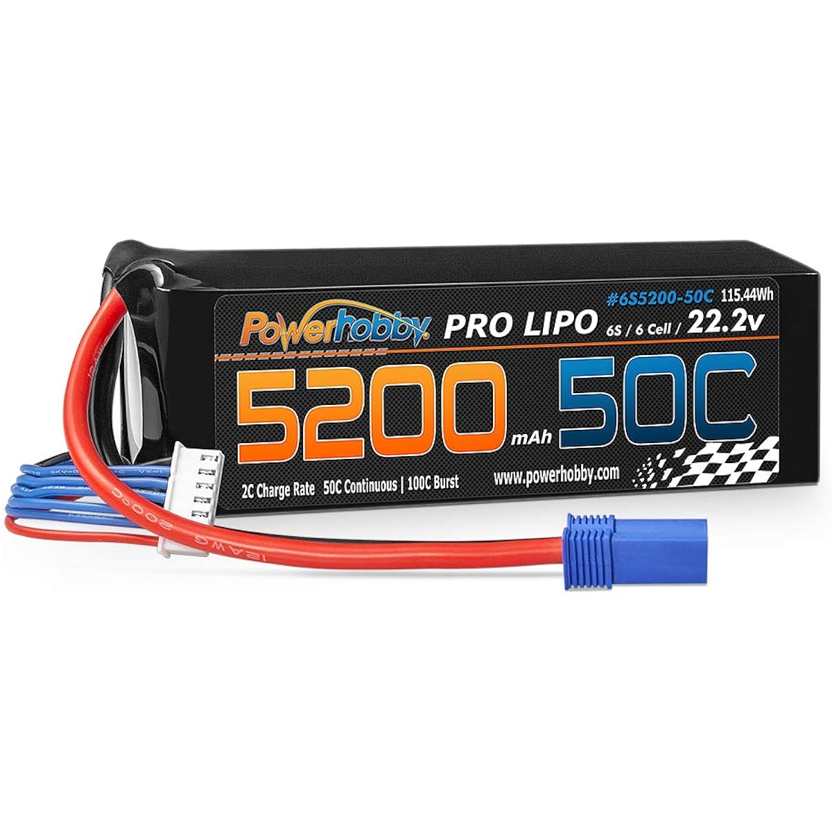 Powerhobby 6S 22.2V 5200mAh 50C-100C LiPo Battery with EC5 Plug Soft Case 6 Cells