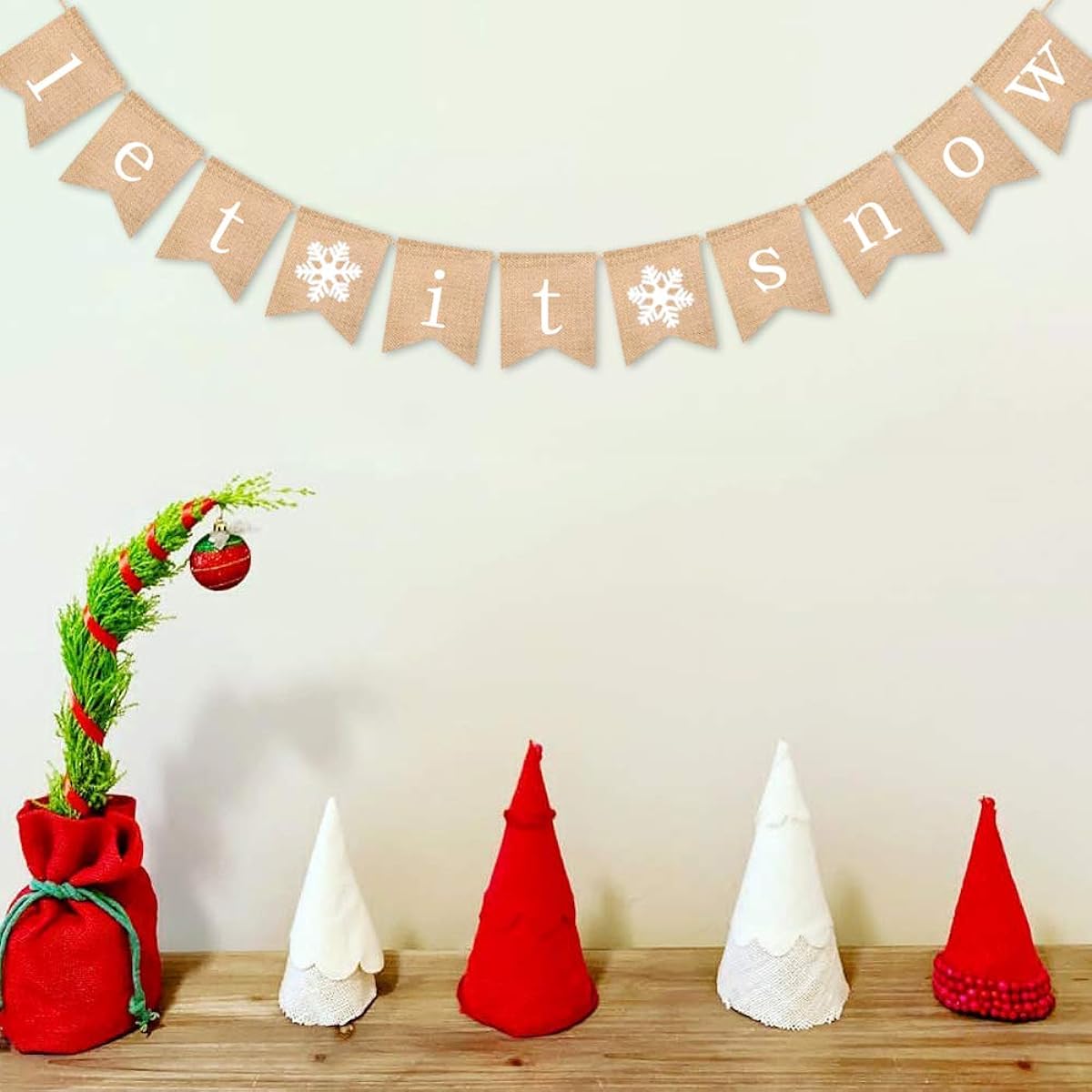 SWYOUN Burlap Let It Snow Banner with Snowflakes Winter Christmas Party Supplies Fireplace Mantel Garland Decorations