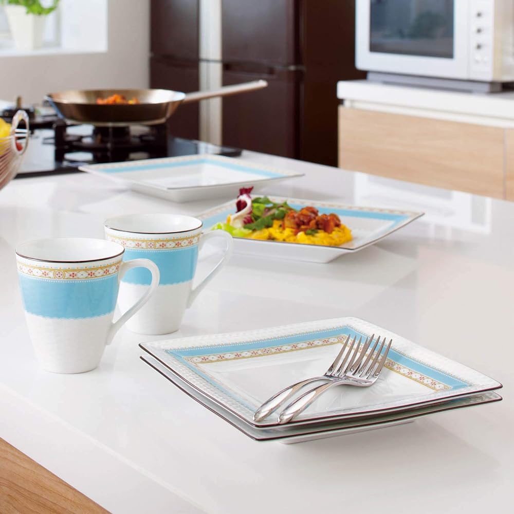 Noritake Square Plate (Pair Set) 19cm Humming Blue Microwave Safe 2 Pieces Fine Porcelain P5340A/1645