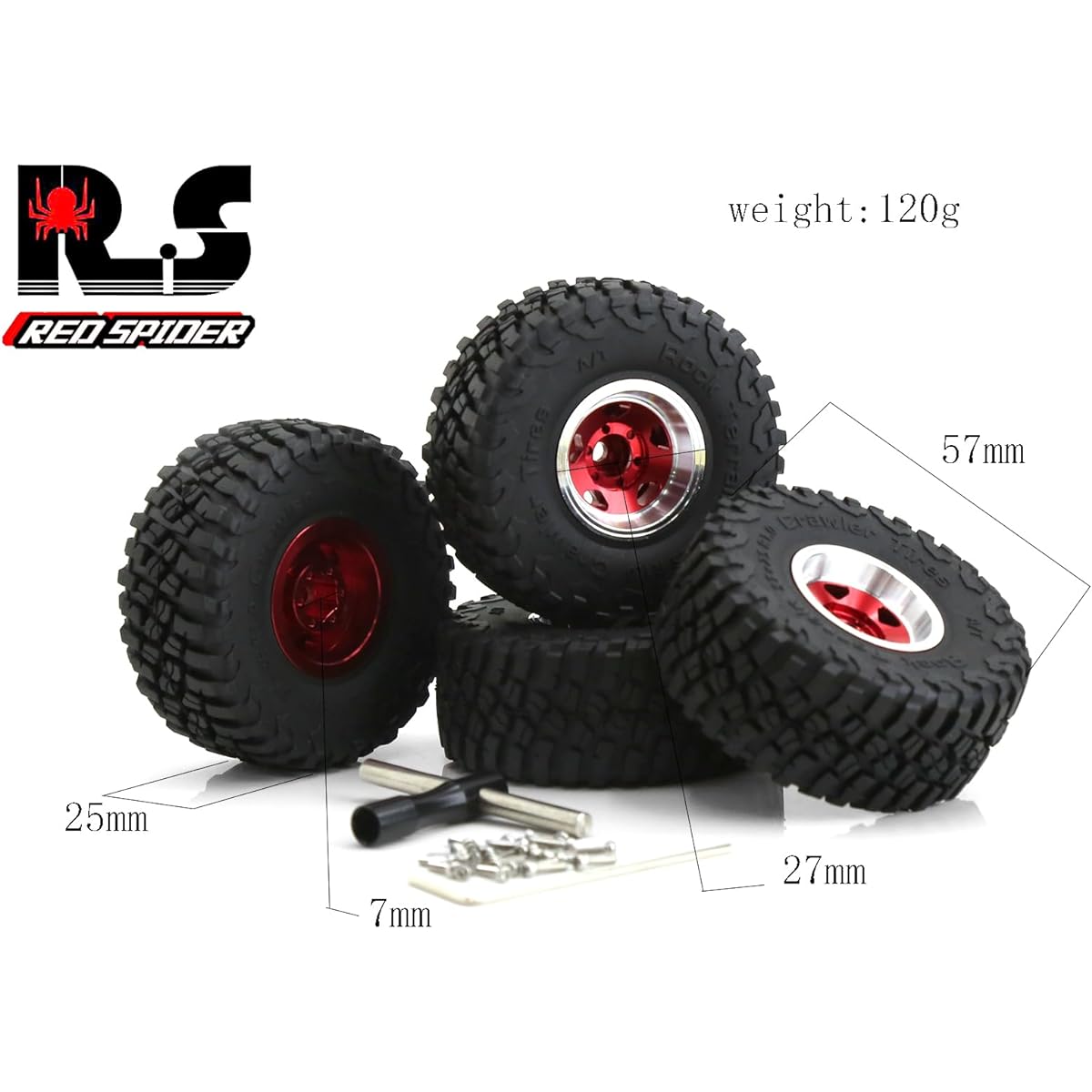 WLYEJEA 4pcs 1" RC Crawler Tires 1/24 Beadlock Wheels and Tires Mud Grappler RC Tires with Sleeve for SCX24 FMS FCX24 TRX4M 1/18 1/24 RC Crawler Car