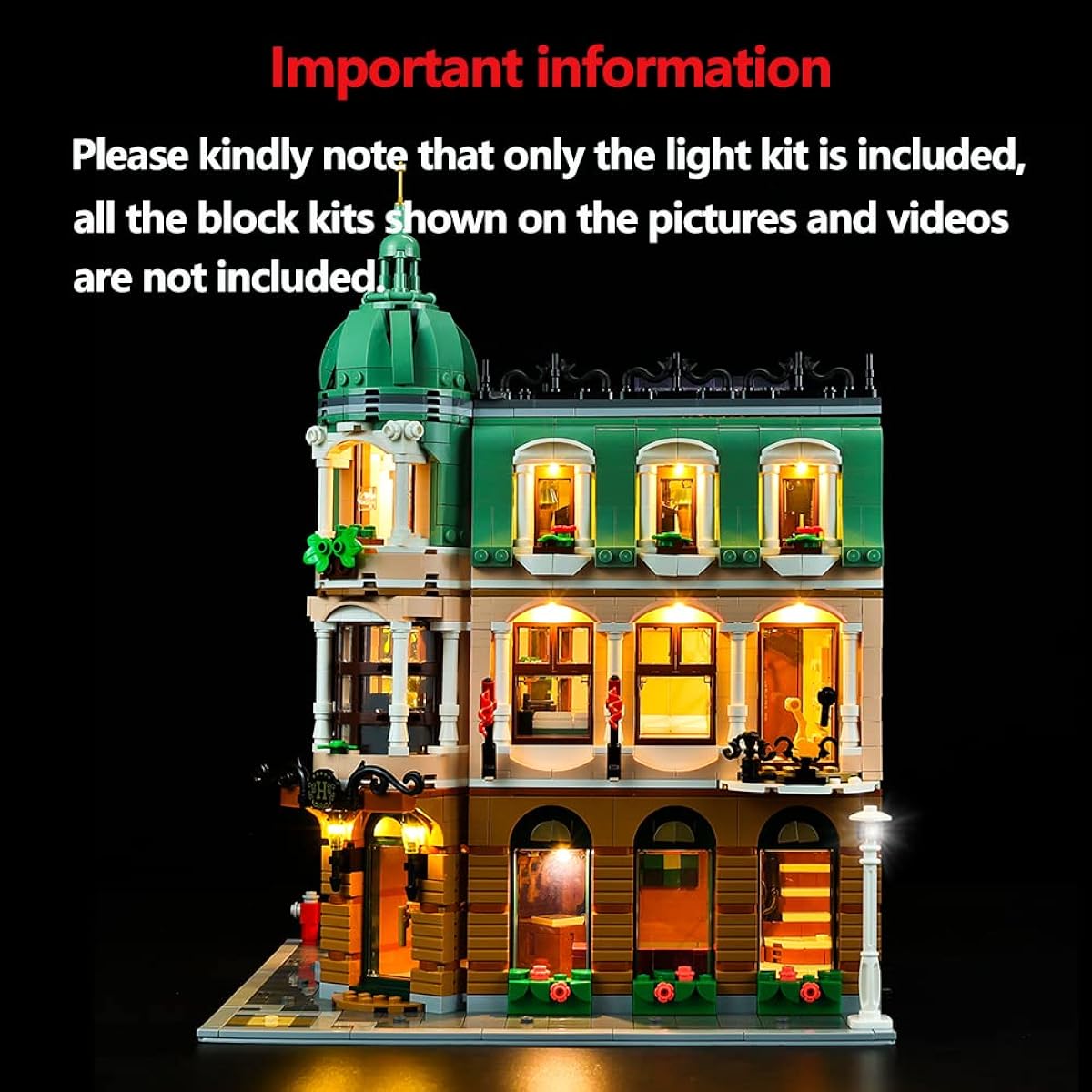 (LED Lighting Kit Only) Kyglaring Light Set for Lego Creator Boutique Hotel 10297 Model Building Kit No Lego Set (RC Version)