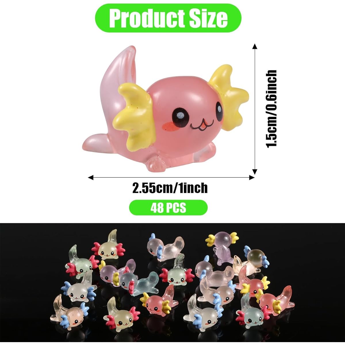 48pcs Mini Resin Axolotl Miniature Figures Glow in the Dark Resin Figurines Fun Small Animal Figurines DIY Crafts Garden Fairy Landscape Dollhouse Ornaments Potted Plants Decoration