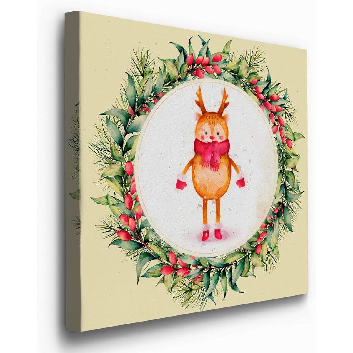 Renditions Gallery Christmas, Canvas Wall Art, Holiday Decor, Joy, Tidings, Yule, Holiday Love, Tinsel, Christmas Cookies - Reindeer Wreath - 24X24