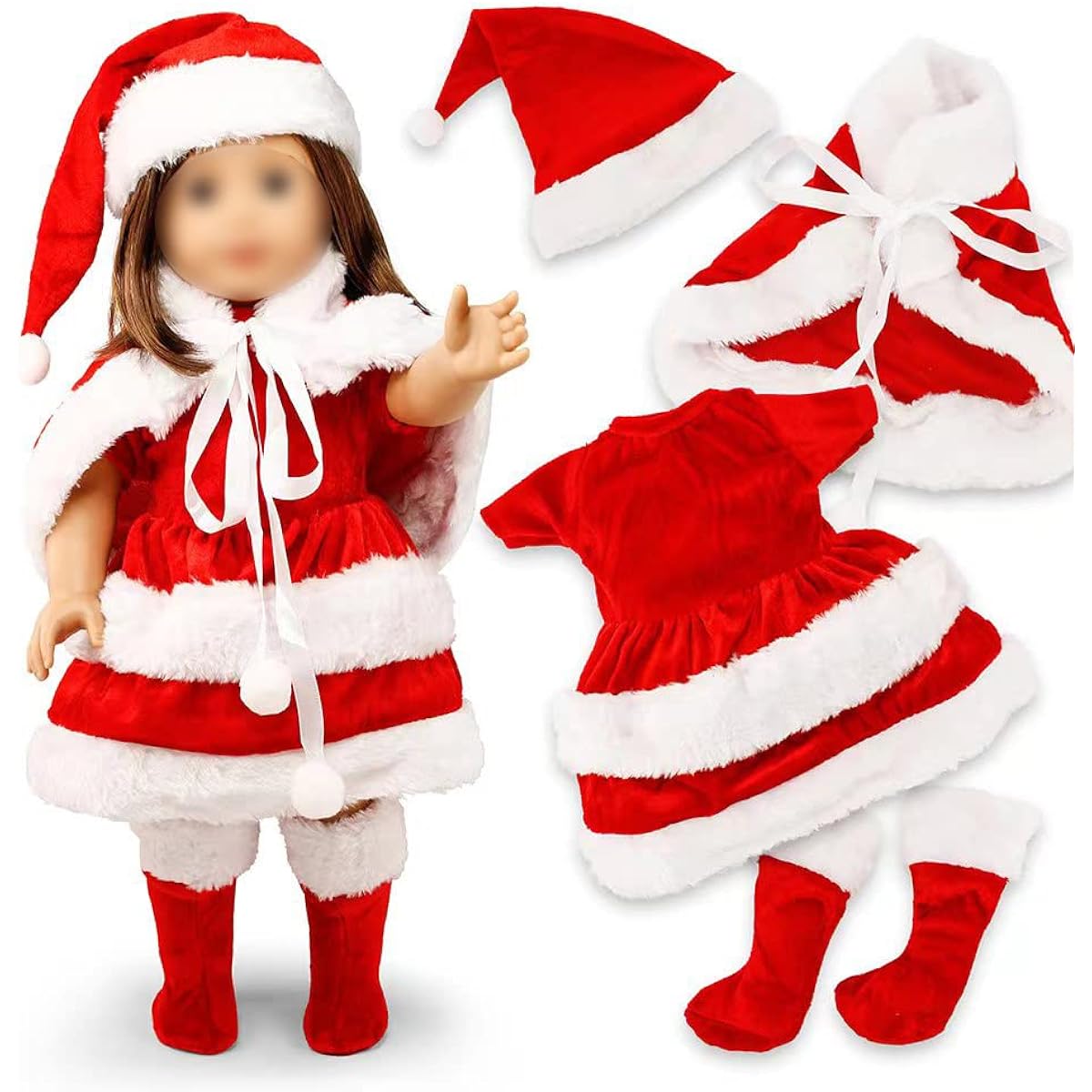 Oct17 Doll Clothes for American Girl 18 Inch Doll Wardrobe Makeover Christmas Santa Casual Dress Boots Bundle