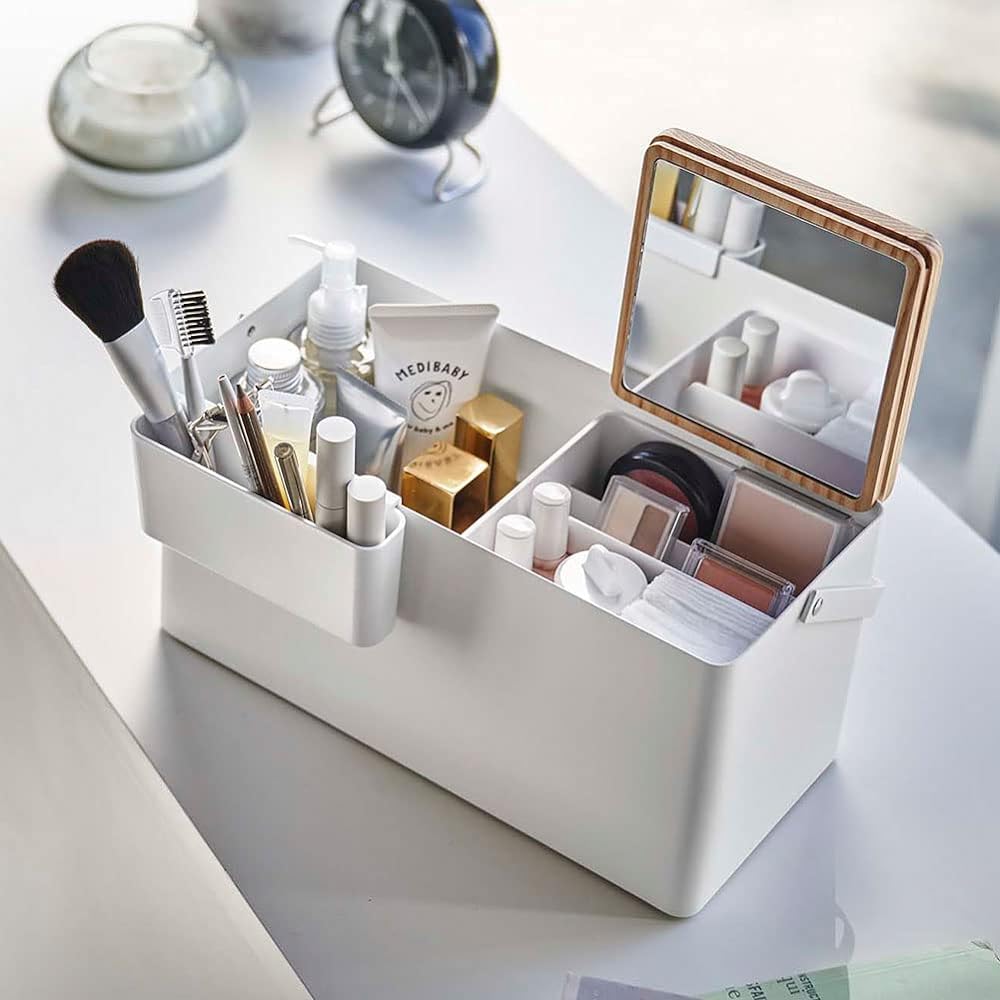 Yamazaki Jitsugyo Makeup Box White Approx. W31XD15 (including handle) XH15.5cm Tower Portable with handle 5453