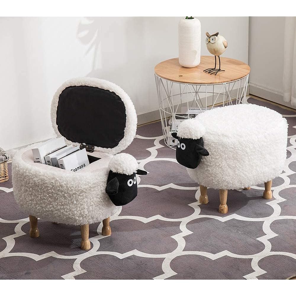 Sheep Stool Animal Storage Stool Animal Stool Animal Storage Stool Children's Stool Shoe Bench Chair Cute Creative Design Living Room Sofa Bench Ottoman Can Ride Gift for Children (White Arm Rectangle)
