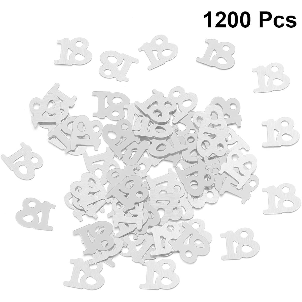 AMOSFUN 1200 Sheets No. 18 Sequin Confetti Plastic Confetti for 18th Birthday Party Anniversary Decoration (Silver)