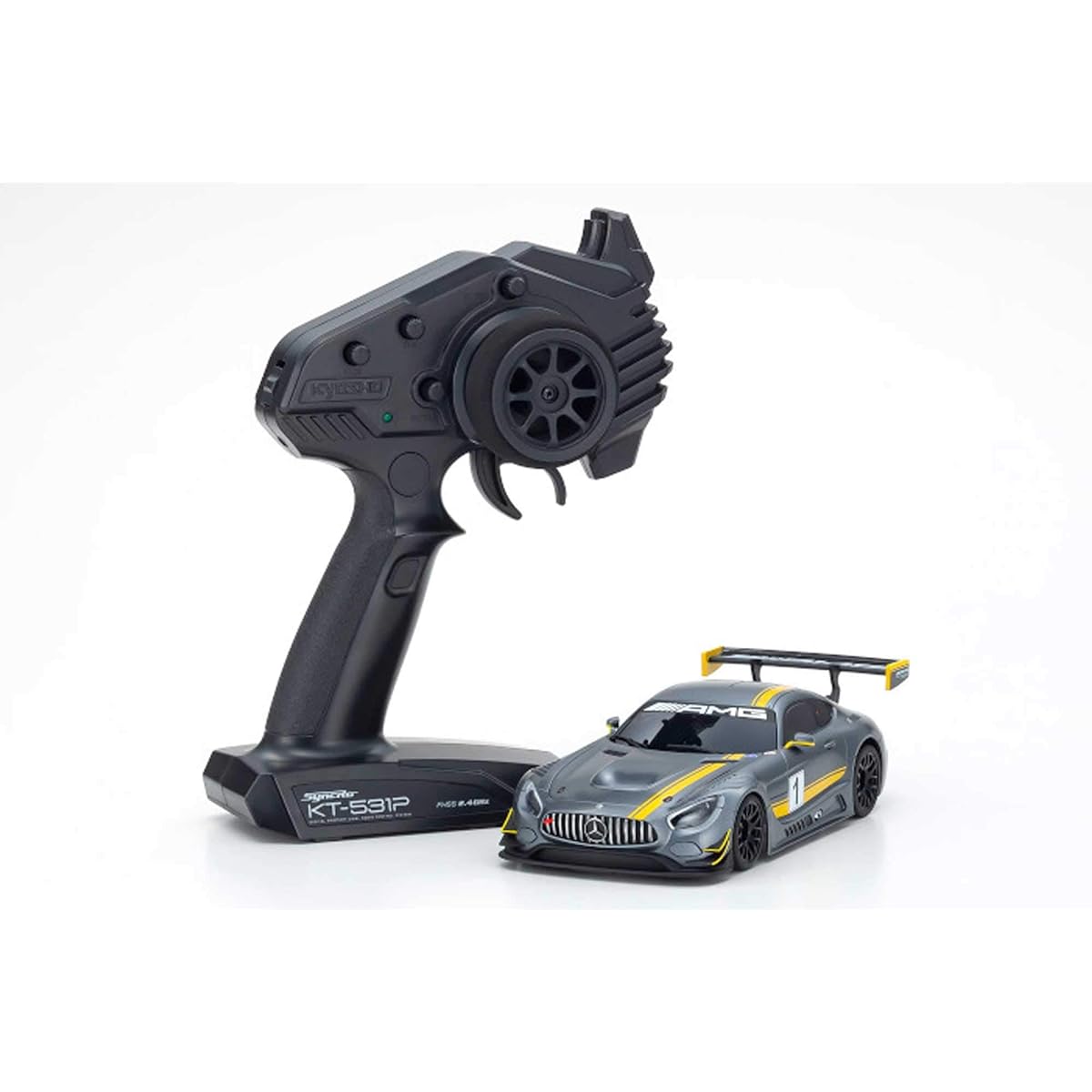 Kyosho Kyoso Electric Radio Controlled Ready Set Mercedes AMG GT3 Presentation Car Gray/Yellow 32338GY