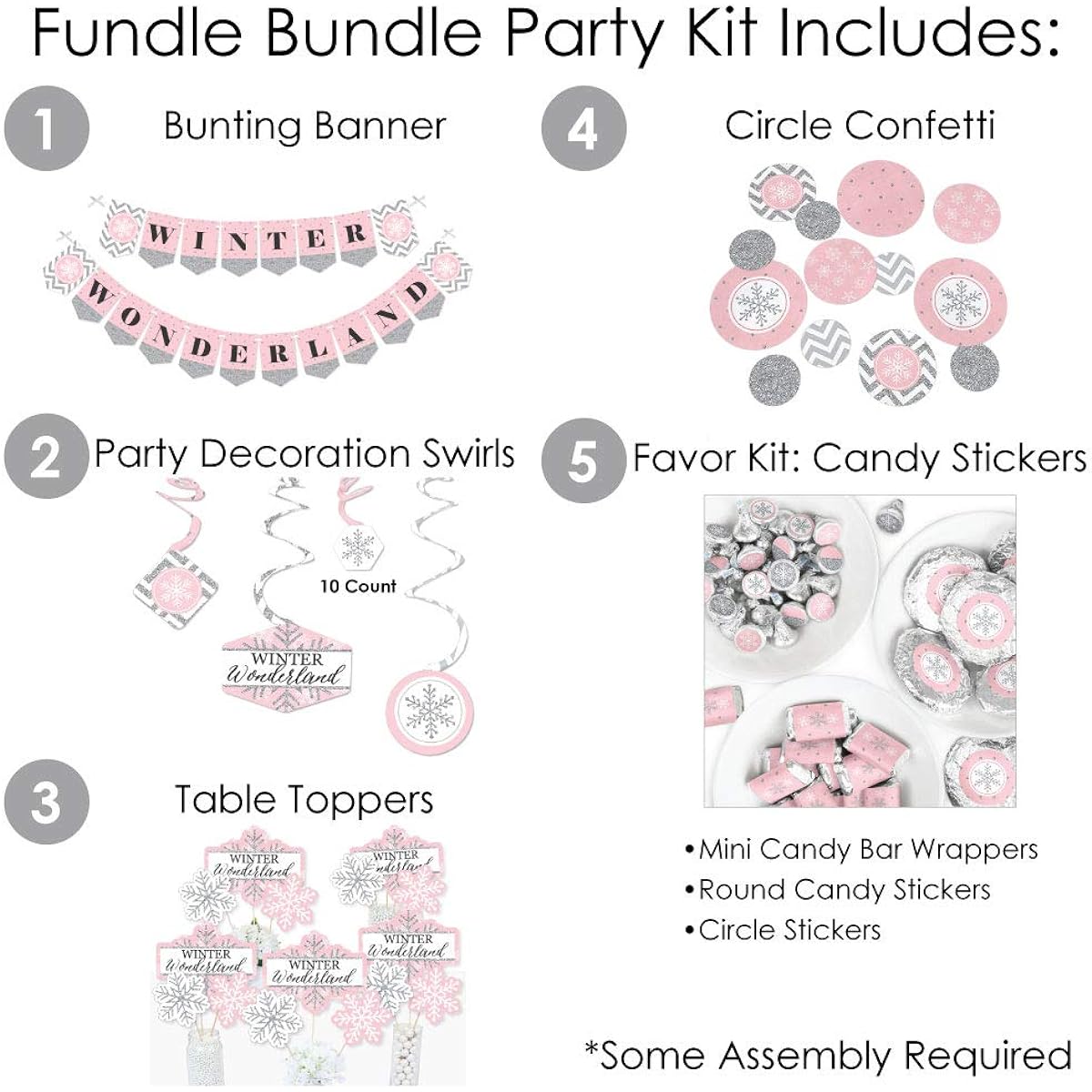 Big Dot of Happiness Pink Winter Wonderland - Holiday Snowflake Birthday Party or Baby Shower Supplies - Banner Decoration Kit - Bundle Bundle