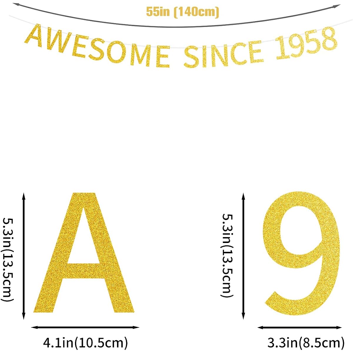 Awesome Since 1958 Banner Pre-strung Happy 65th Birthday Banner Gold Glittery 65 Sixty Five Years Old Birthday Party Decorations for Men Women