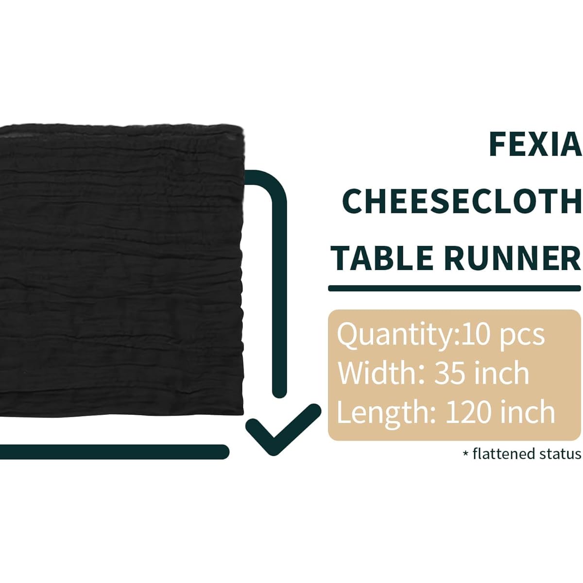 FEXIA Black Table Runners, Pack of 10, 35x120 Inch Rustic Cheesecloth Table Runners, Rustic Burnt Orange Gauze, Boho Wedding Decor, Reception, Bridal Shower, Centerpieces, Engagement (Black)