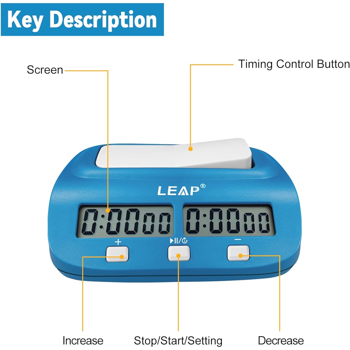 LEAP Digital Chess Clock Timer with Bonus and Delay Time for Chess Game I-GO Chess Timer for Chinese Chess (Blue)