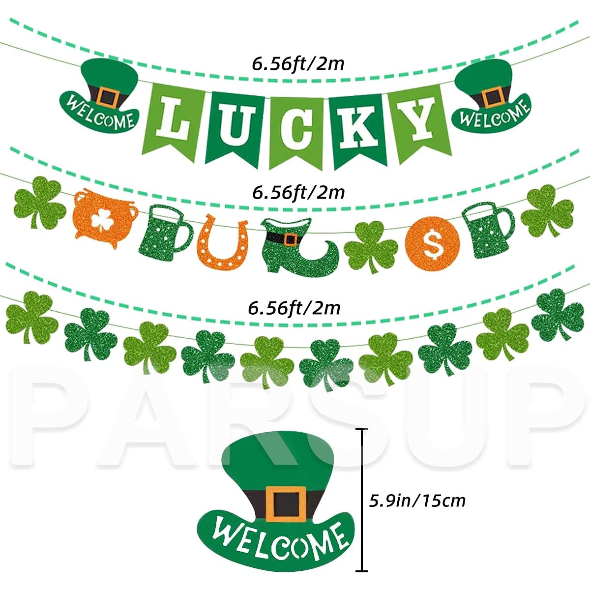 St. Patrick's Day Banner Irish Party Supplies | Happy St. Patrick's Day Party Decorations | Happy St. Patrick's Day Decorations | Irish Celebration Lucky Shamrock Garland