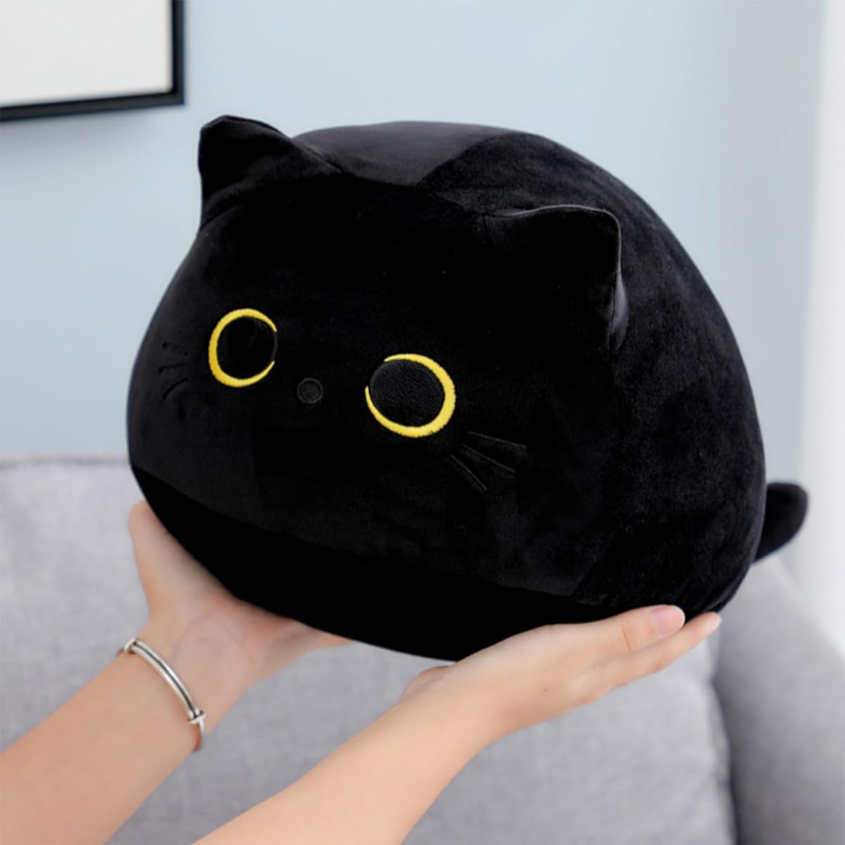 OurHonor Black Cat Plush Toy, 15.7 Inch Stuffed Animal Plush Black Cat Plush Toy Giant Soft Cute 3D Cat Pillow Doll Toy Birthday Christmas Halloween Valentine Gift Home Decoration