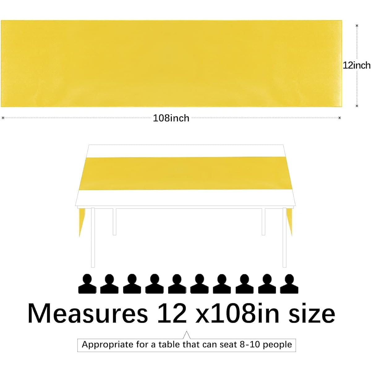 Satin Table Runners 12" x 108" Long Silk Smooth Fabric Yellow Table Runners Set of 24 for Weddings, Banquets, Graduations, Birthday Parties