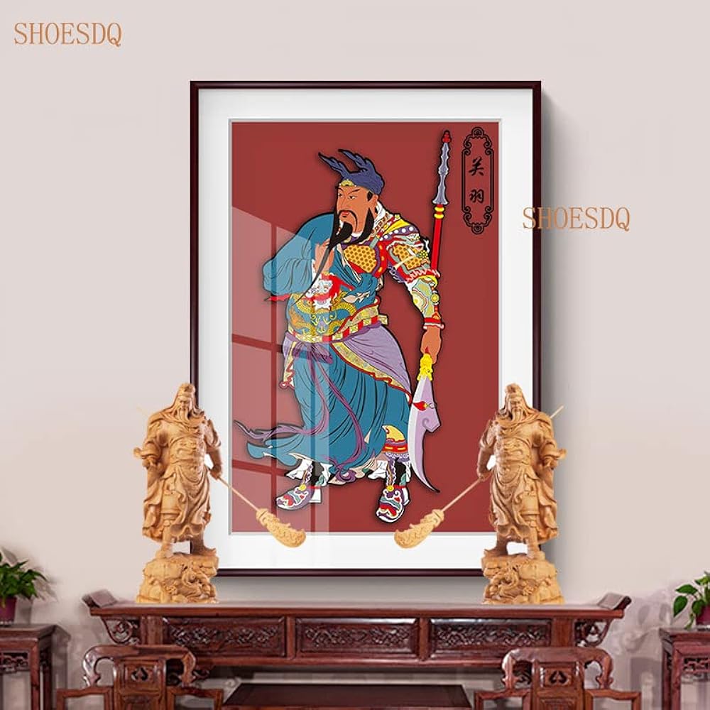 Romance of the Three Kingdoms Ornament, Guan Yu Statue, High Quality Natural Boxwood Wood Carving, Ornament, Traditional Chinese Art, Wooden Carving, Seiryu Kengetsu Sword, Increases Business Prosperity, Financial Luck (Height 12cm x Width 5.9cm x Depth